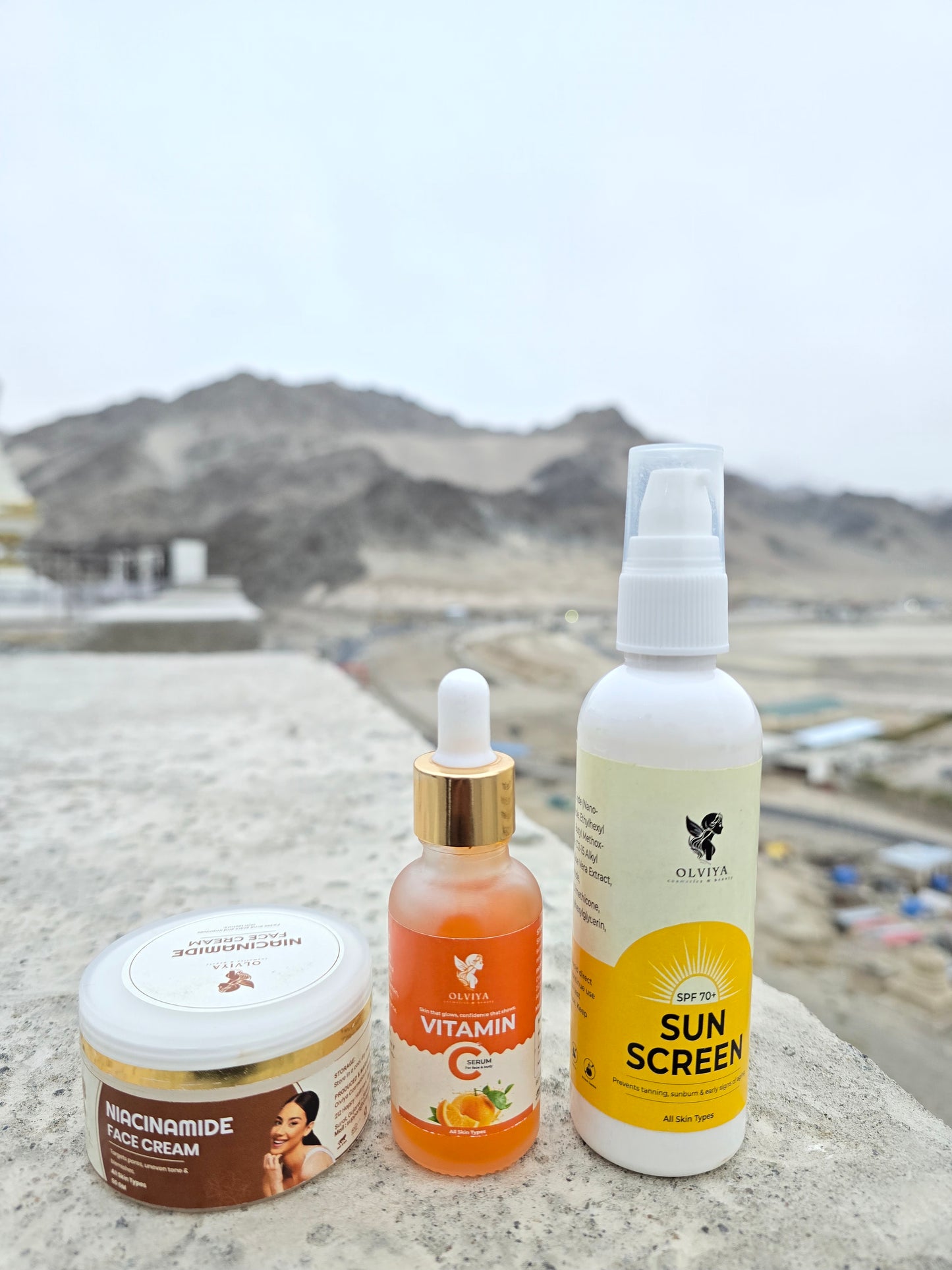 Olviya - Cosmetics & Beauty - Niacinamide Cream 50gm, Vitamin C Serum 30ml & Sunscreen 100ml.