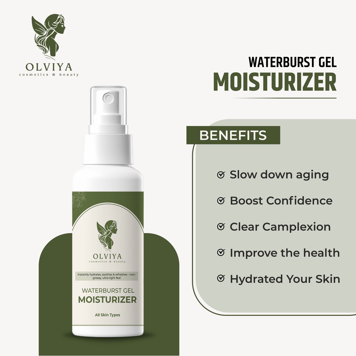 Waterburst Moisturizer Gel – Lightweight Hydration with Aloe Leaf Juice & Glycerin, Soothing & Refreshing Gel for All Skin Types (100ml)