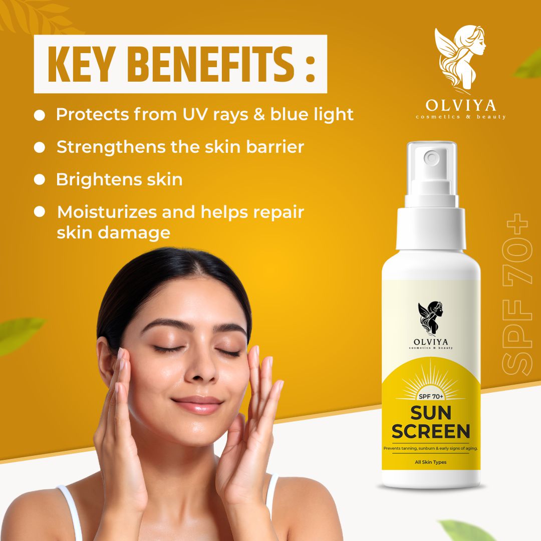Sunscreen SPF 70+ – Broad Spectrum UV Protection with Zinc Oxide, Titanium Dioxide, Aloe Vera & Niacinamide, Water-Resistant Sunblock for All Skin Types (100ml)