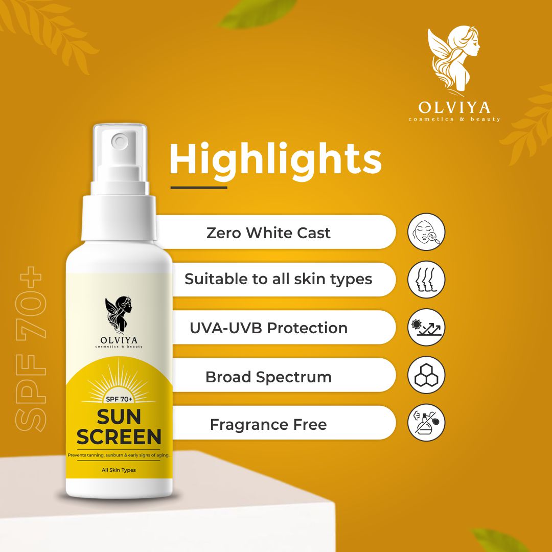 Sunscreen SPF 70+ – Broad Spectrum UV Protection with Zinc Oxide, Titanium Dioxide, Aloe Vera & Niacinamide, Water-Resistant Sunblock for All Skin Types (100ml)
