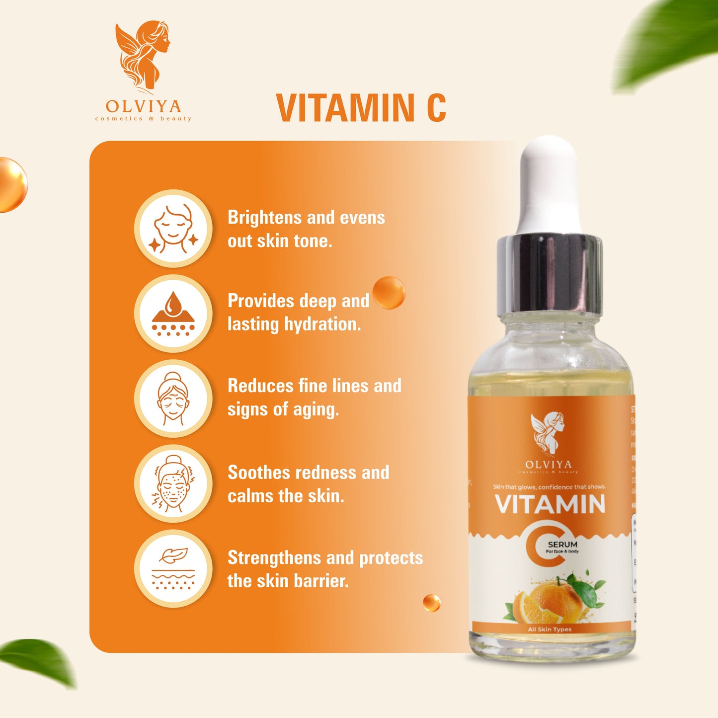 Vitamin C Face Serum – 15% Vitamin C & 5% Niacinamide with Ferulic Acid & Aloe Vera, Brightening & Anti-Aging Serum for All Skin Types (30ml)